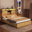 Cadre de lit double 47 po avec tête de rangement pour tête de lit, avec lumière de porte de grange et lattes en métal 2 tiroirs-118233613