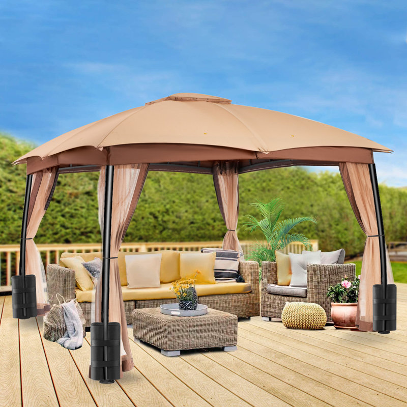 12 Ft. W x 10 Ft. D Metal Patio Gazebo with Netting, Khaki
