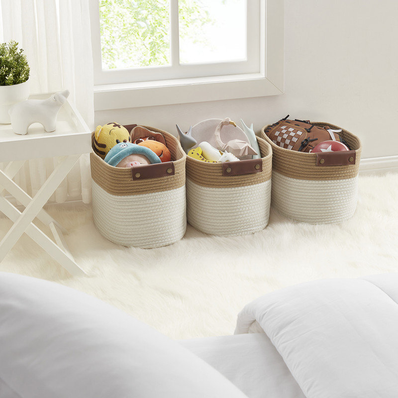 Ensemble de bacs en tissu, Brun / blanc