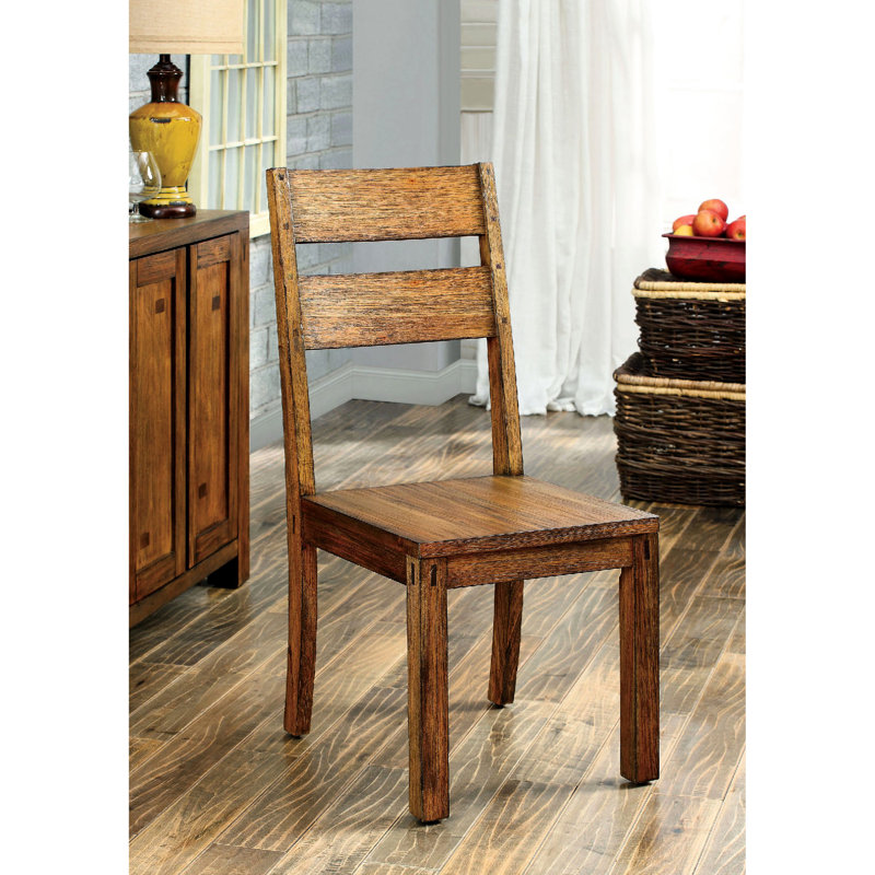 2Pcs Rustic Dark Oak Solid Wood Seating, Dining With Panel Back Chairs, 2 , Nuance