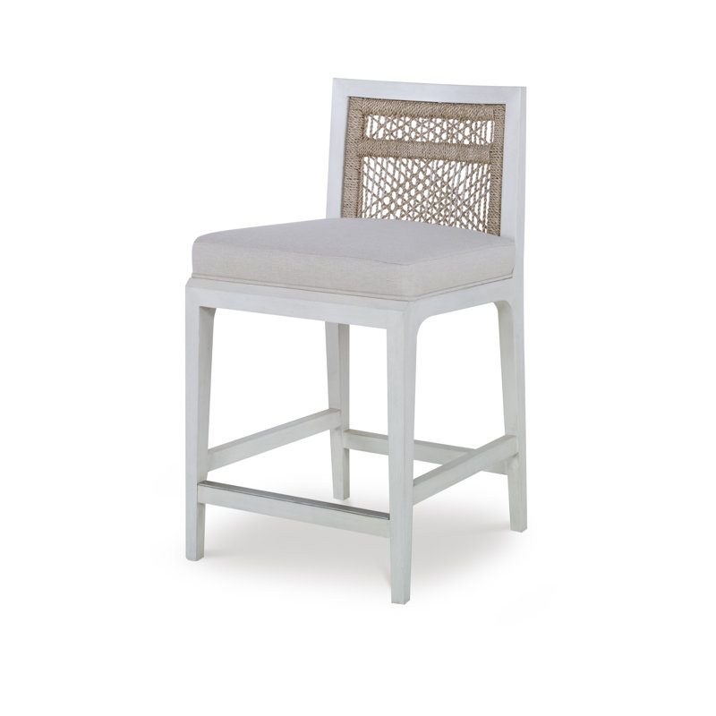 Curate Upholstered Stool with Solid Wood Frame, Off White