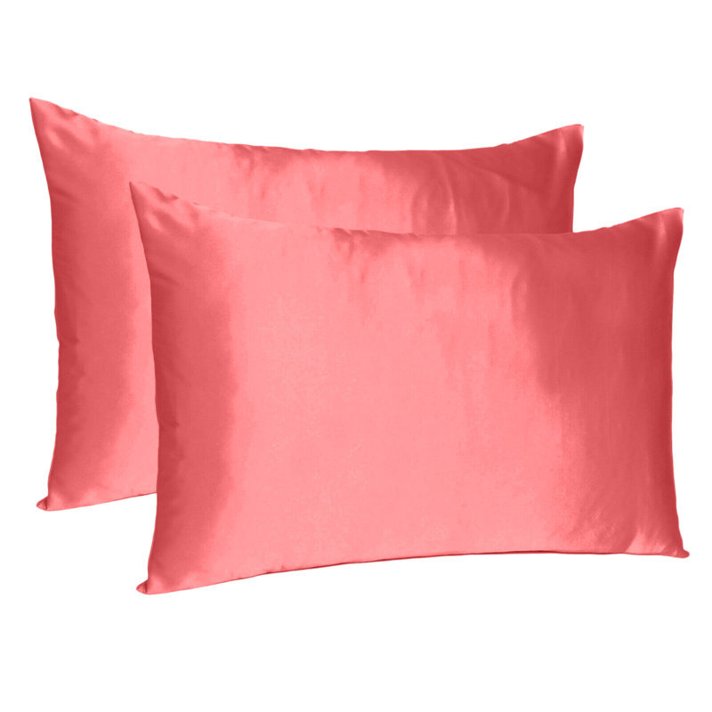 Taie d'oreiller en satin , Standard, Corail