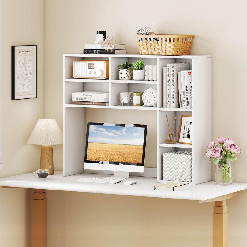 Bibliothèque de bureau avec 7 casiers ouverts et 3 tablettes réglables pour bureau à domicile blanc