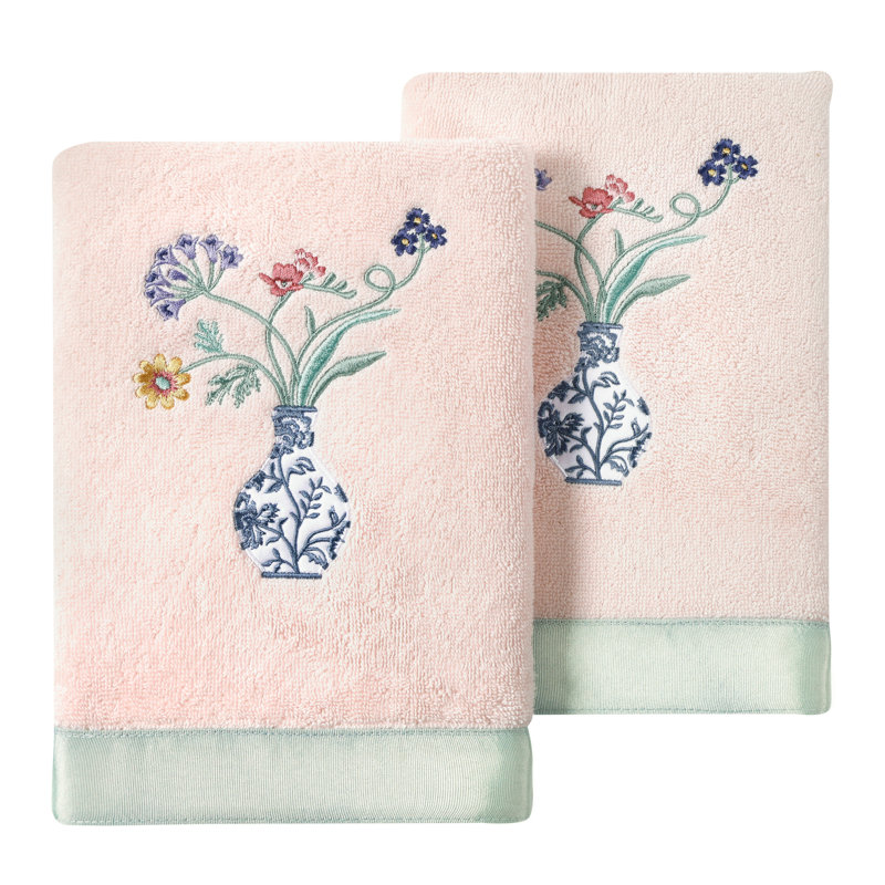 Linum Home Textiles 100% Turkish Cotton STELLA 2PC Embellished Hand Towel Set, Blush, Hand Towels - 2 Pack