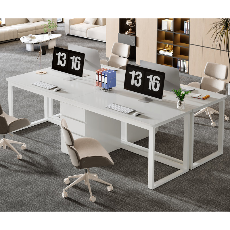 Bureau d'ordinateur double 78,74 "avec tiroirs, bureau d'écriture long pour bureau personnel, Blanc