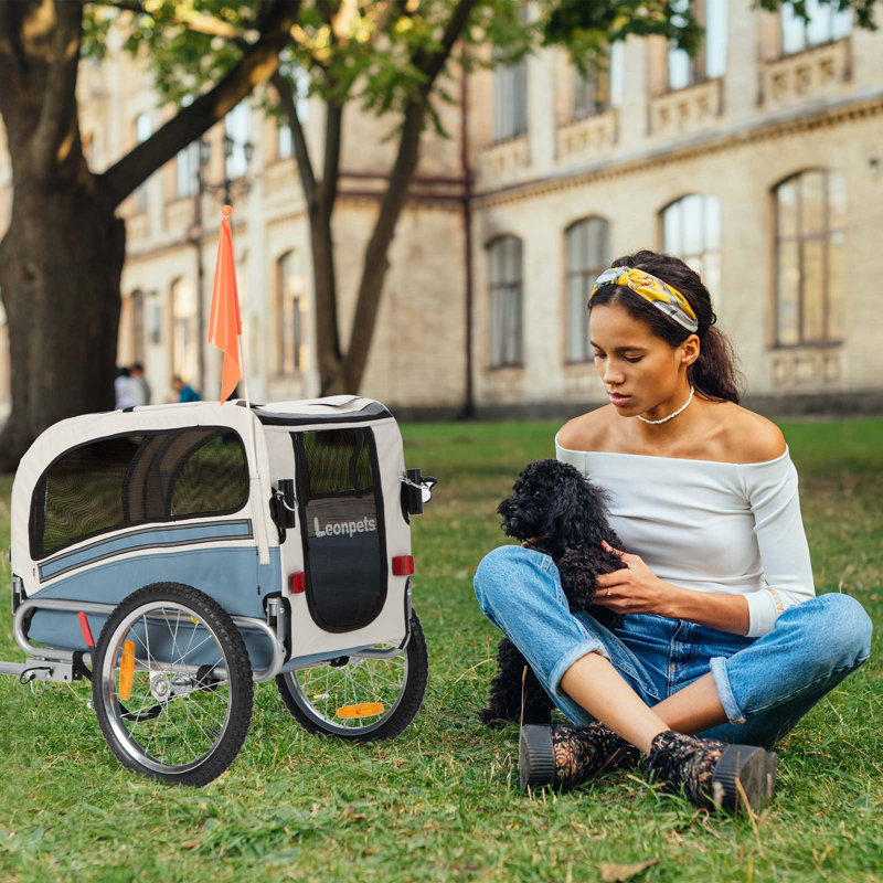 Aobei 2-In-1 Foldable Blue Dog Bicycle Trailer and Dog Stroller for Medium or Large Dog with Waterproof Curtain, Blue