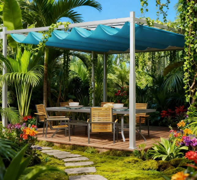 Pergola d'extérieur, auvent rétractable avec fixation magnétique