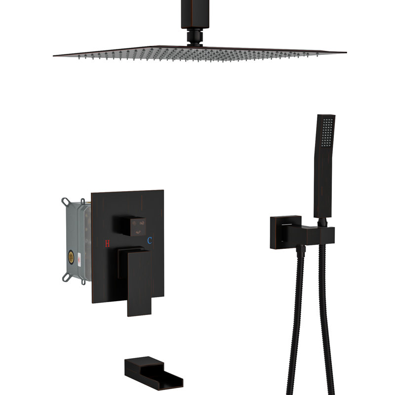 Ceiling Mounted Shower With Waterfall Tub Spout & Us Standard Thread - Bronze System 1.8 Gpm Flow Oil Rubber