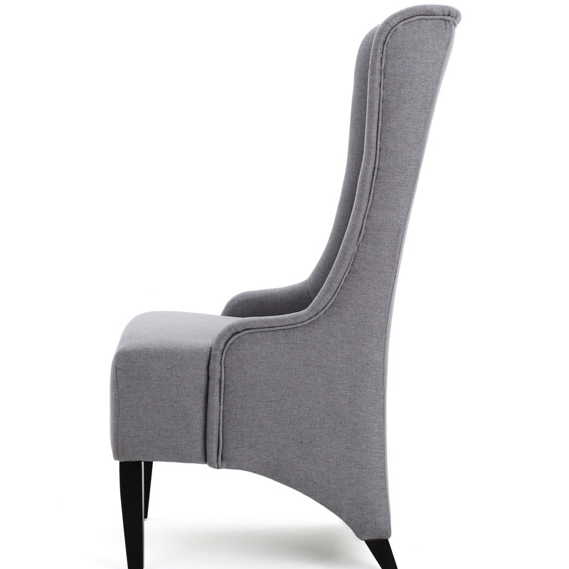 Cool High Back Dining Chair With Wings, Grey Upholstery, Strong Birch Wood Legs, 22.79"W X 28.02"D 45.61"H Modern Fabric Upholstered Tall And Base,