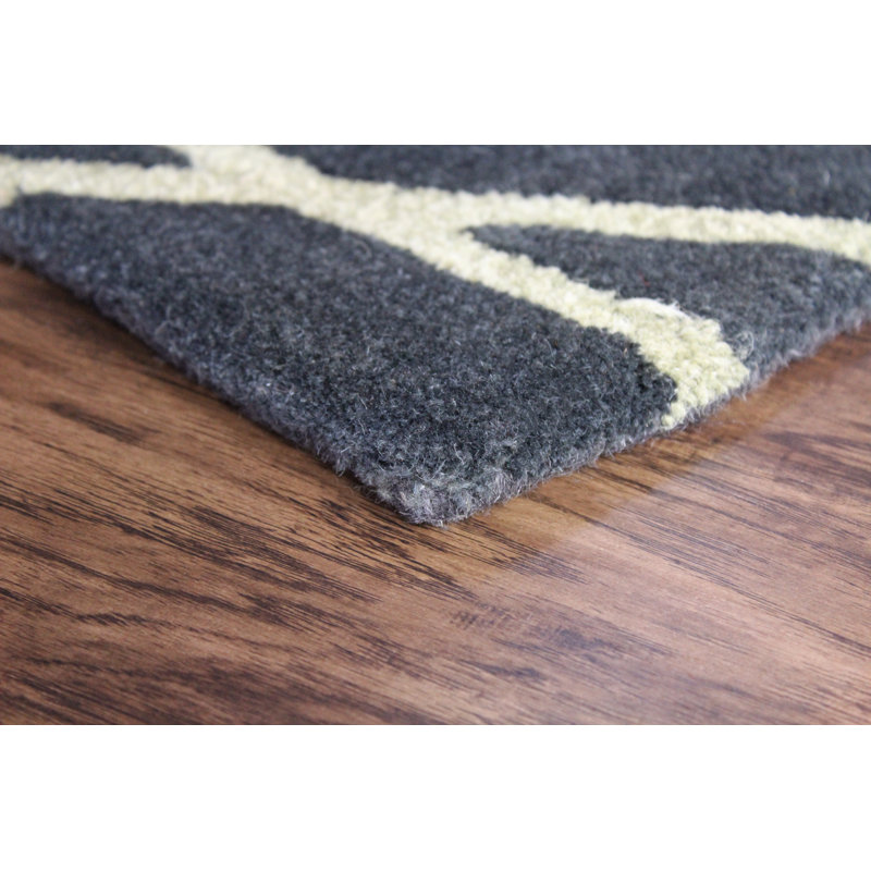 Tapis gris en laine touffeté à la main Risley, Rectangle 5 pi x 8 pi