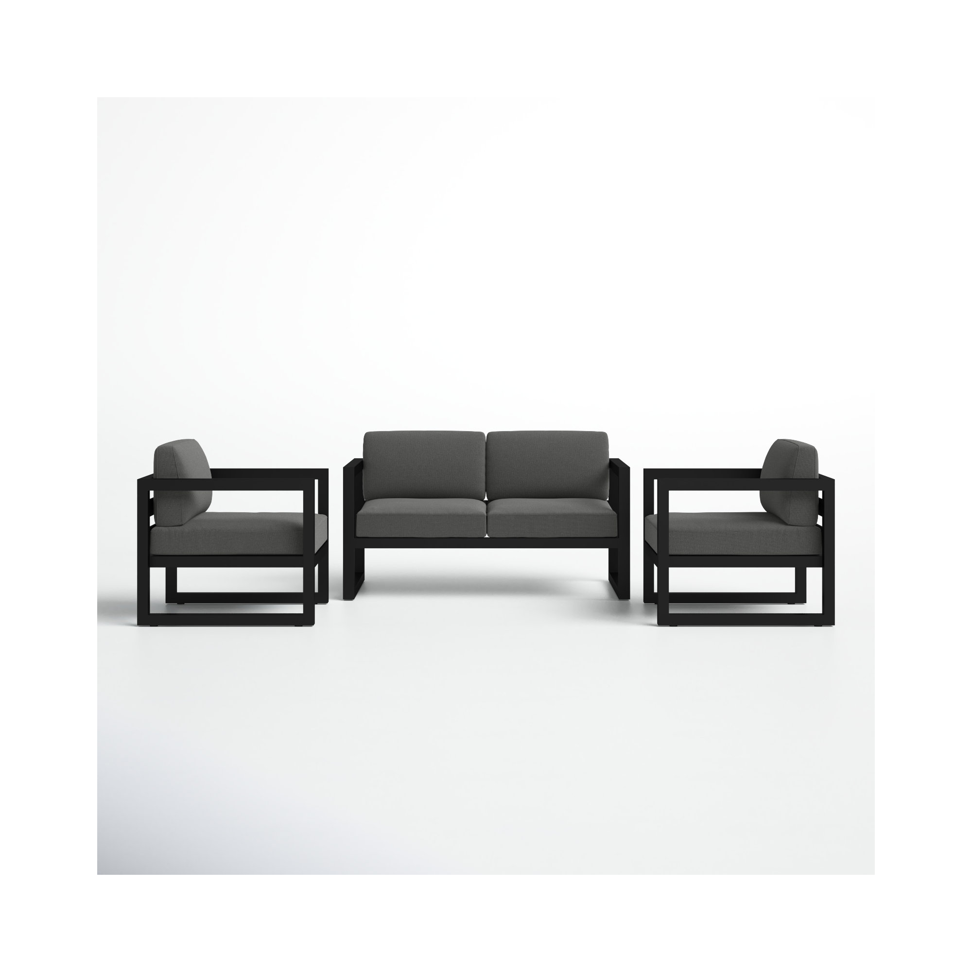 Smith 3 Piece Sofa Seating Group with Sunbrella Cushions, Canvas Charcoal, Black
