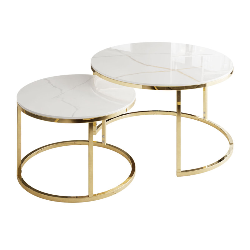 Deavers 2 Piece Frame Coffee Table, White Marble