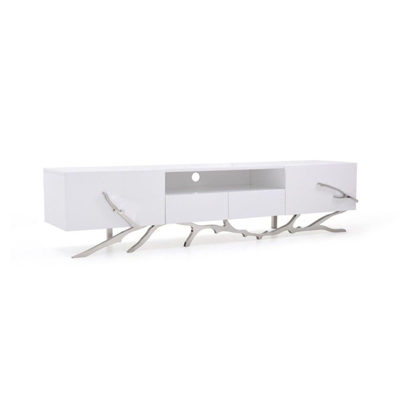 Legend TV Stand for TV, White/Silver, 87'' W X 19'' D X 19'' H