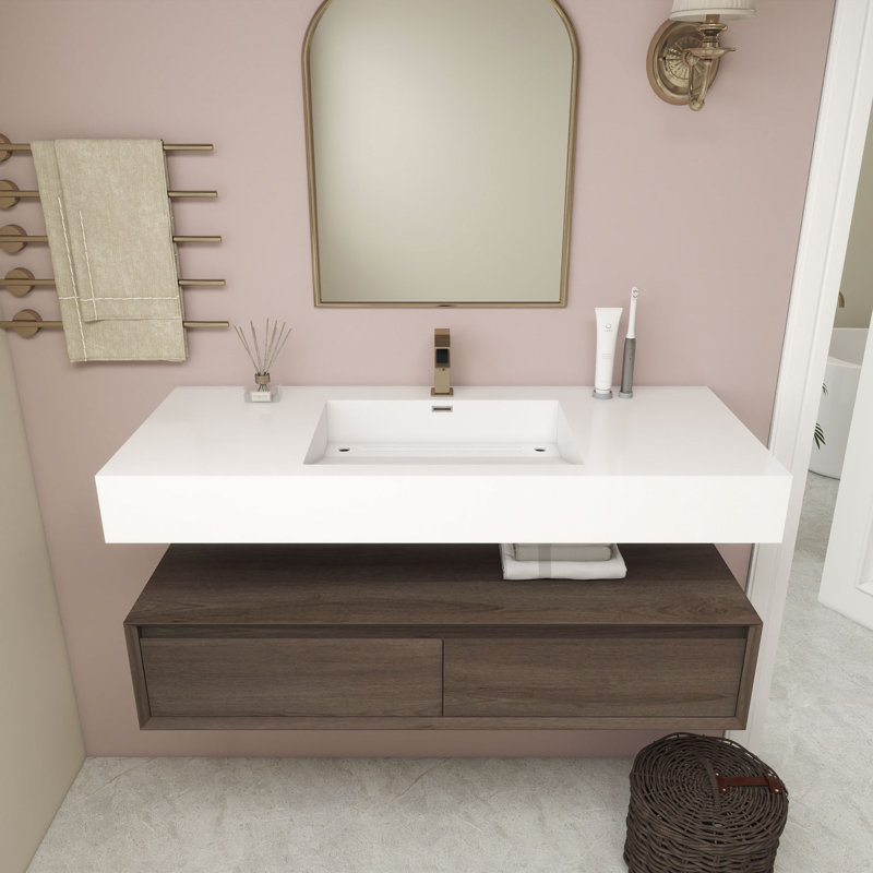 Alysa 48" Wall-Mounted Single Bathroom Vanity Set, Red  Oak
