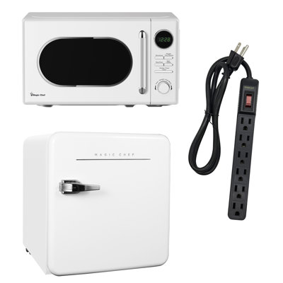 Dorm Room Kitchen Kit With 1.6-Cu. Ft. Retro Mini Fridge, 700-Watt Retro Counterop Microwave & 6-AC Outlet Power Strip With 3-Ft. Cord
