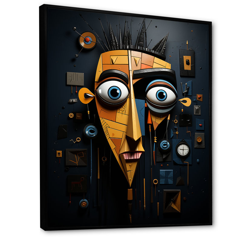 «Yellow and Black Robot Revolution», H 44 po x l 34 po x P 1,5 po, Cadre flottant noir