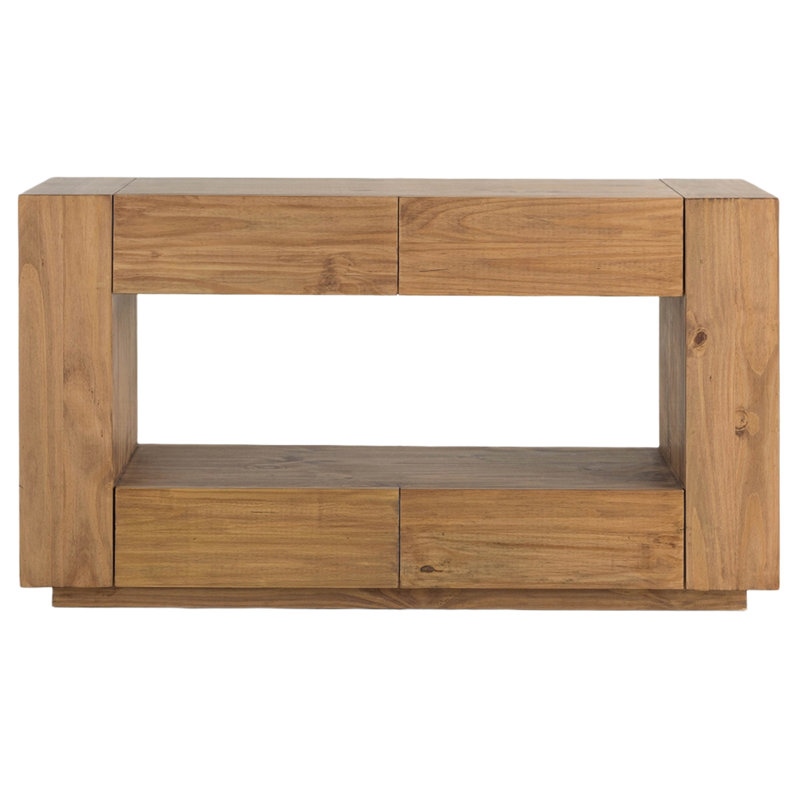 Ayma Sofa Console Table, 4 Drawers, 54 Inch Rectangular, Oak Brown