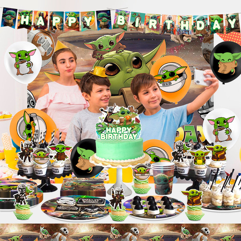 Yoda Birthday Party Supplies, 82 Pcs Yoda Birthday Decorations and Yoda Party Tableware Set