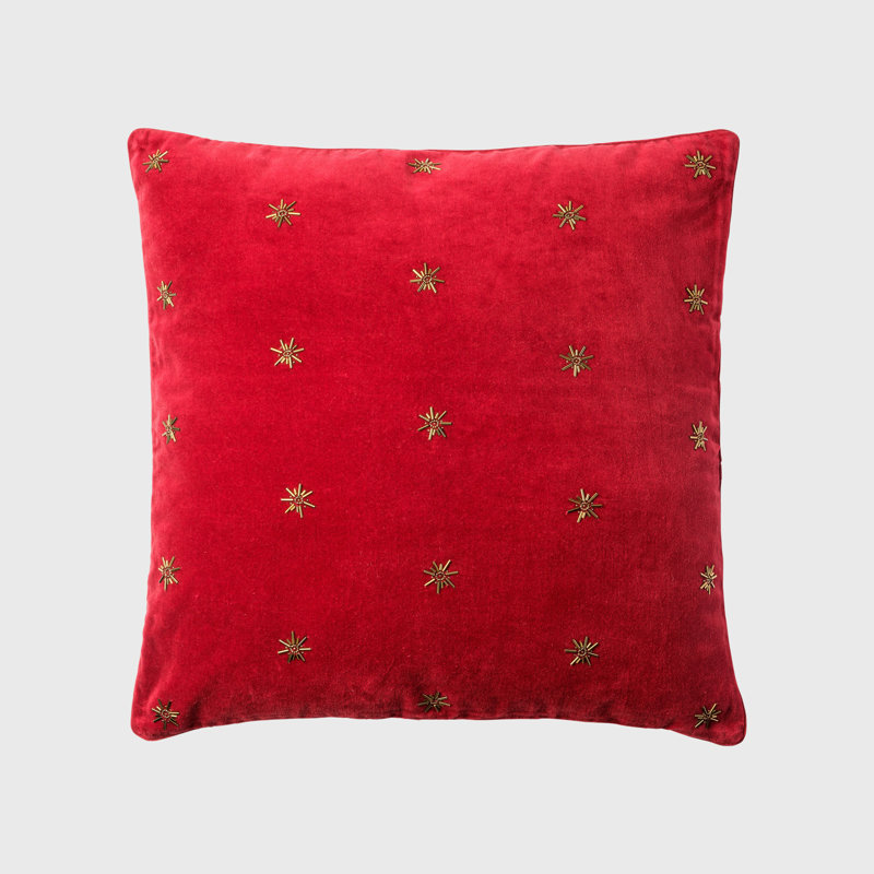 Embroidered Star Cotton Throw Pillow Cover and Insert, Red