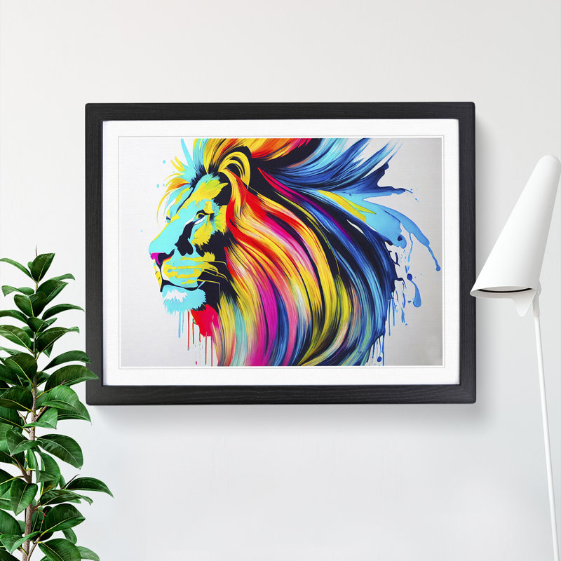 XH1022-9573X Vibrant Lion Abstract - Single Picture Frame Painting, 46cm H x 64cm W x 2cm D, Black
