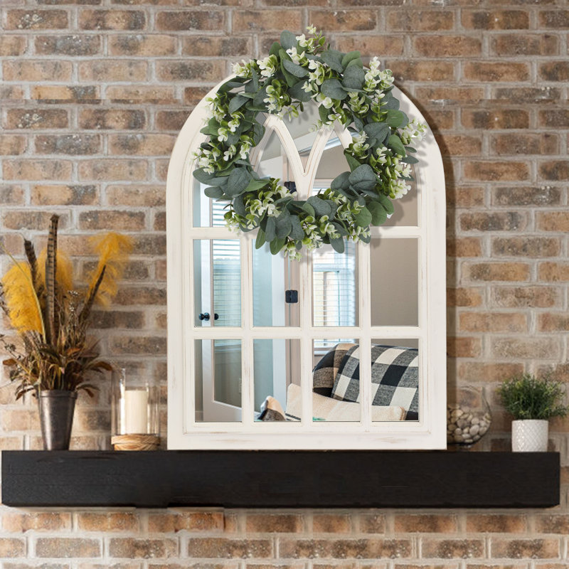 Distressed Solid Wood Arch Mirror, White