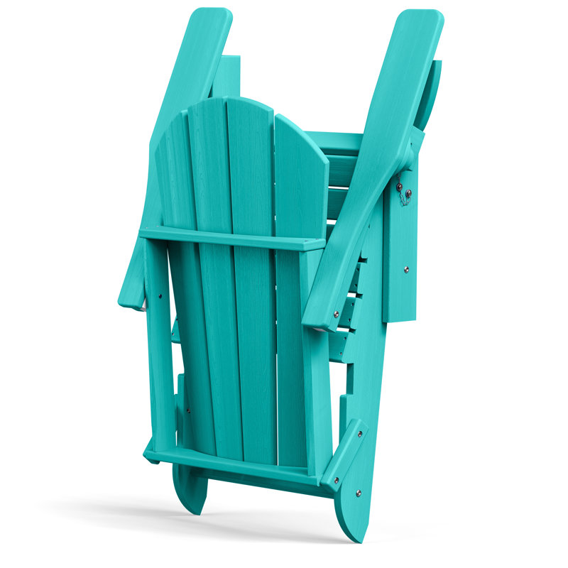 Besteiro Adirondack HDPE Foldable Chair Wood Texture  With Cup Holder, Lake Blue