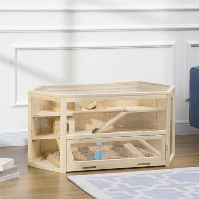 Cage en bois pour hamster - 3 niveaux avec balançoires à bascule, bouteille d'eau et espace d'activité dynamique