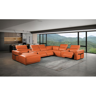 Canapé modulaire en forme de L en cuir italien de qualité supérieure 8 pièces avec 3 fauteuils inclinables électriques et accoudoirs réglables Camel
