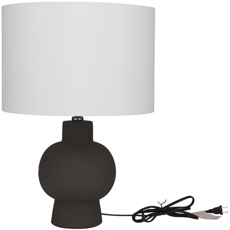 Lampe de table noire en céramique avec abat-jour tambour