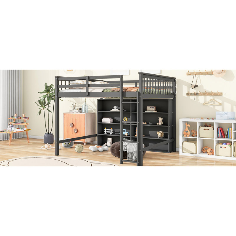 Lit mezzanine avec 8 tablettes et gris