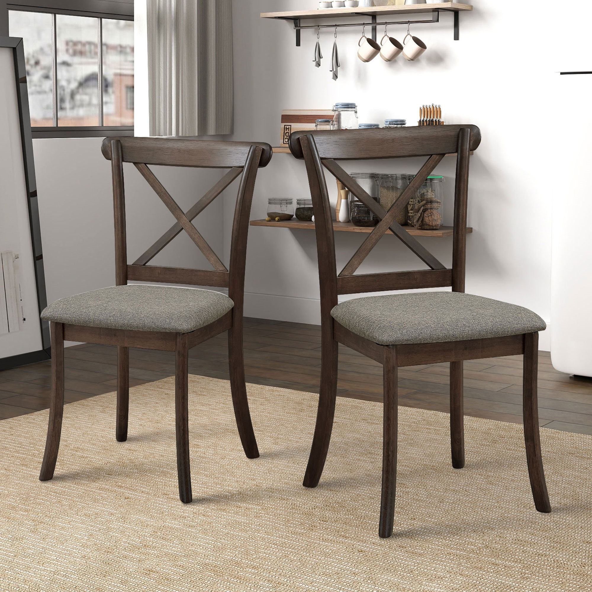 Gracie Oaks Wooden X Back Dining Chairs Set Of 2 | Wayfair