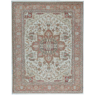 Wool Oriental Area Rug in Beige/Rust