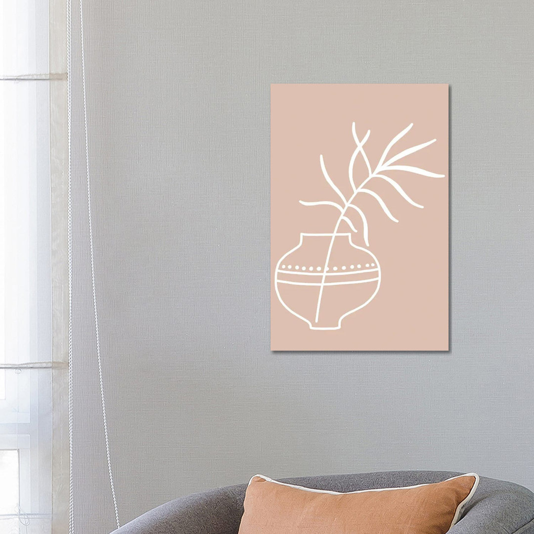 Inspired Pink Plant Silhouette Line Boho von Pixy Paper - Gallery-Wrapped Canvas Giclée on Canvas