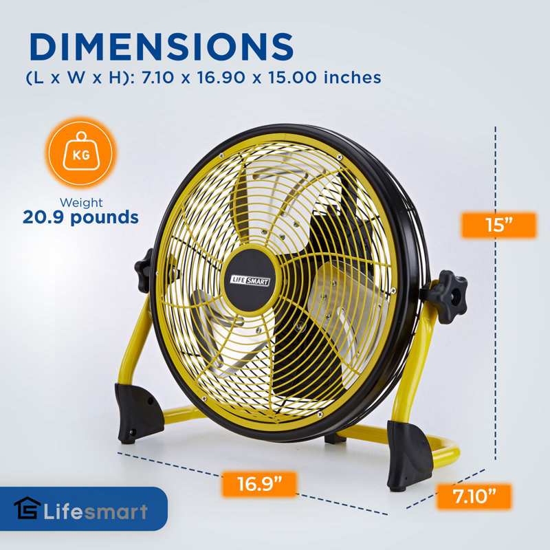 Lifesmart 12 In Rechargeable Battery Powdered Variable Speed Fan, Yellow