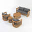 Ensemble de conversation d'extérieur en bois d'acacia pour 4 personnes avec corde tissée et coussins hydrofuges Aldo-128837878-128837879