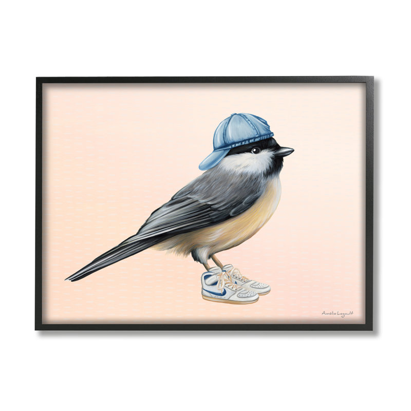 Hip Hip Chickadee Bird Backwards Hat, Giclée encadrée noir minuit, L 14 po x H 11 po