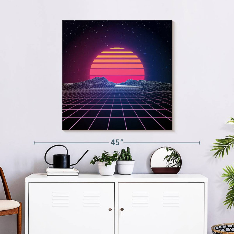 Coucher de soleil Kelan rétro des années 1980, H 30 po x l 30 po