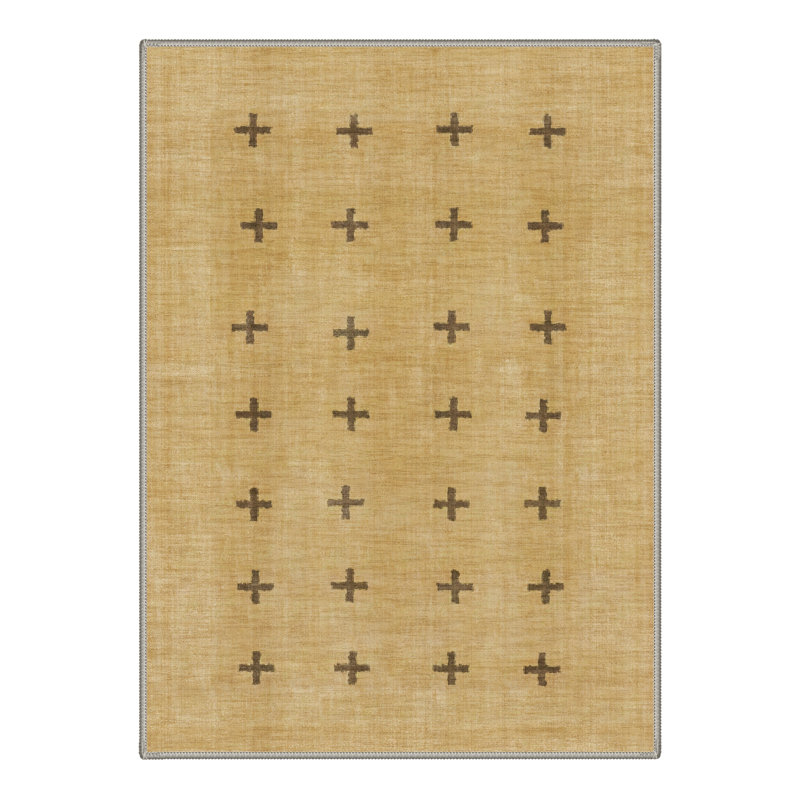 Eclat Geometric Machine Washable Brown Indoor Area Rug with Non-Slip Backing, Rectangle 6' x 9'