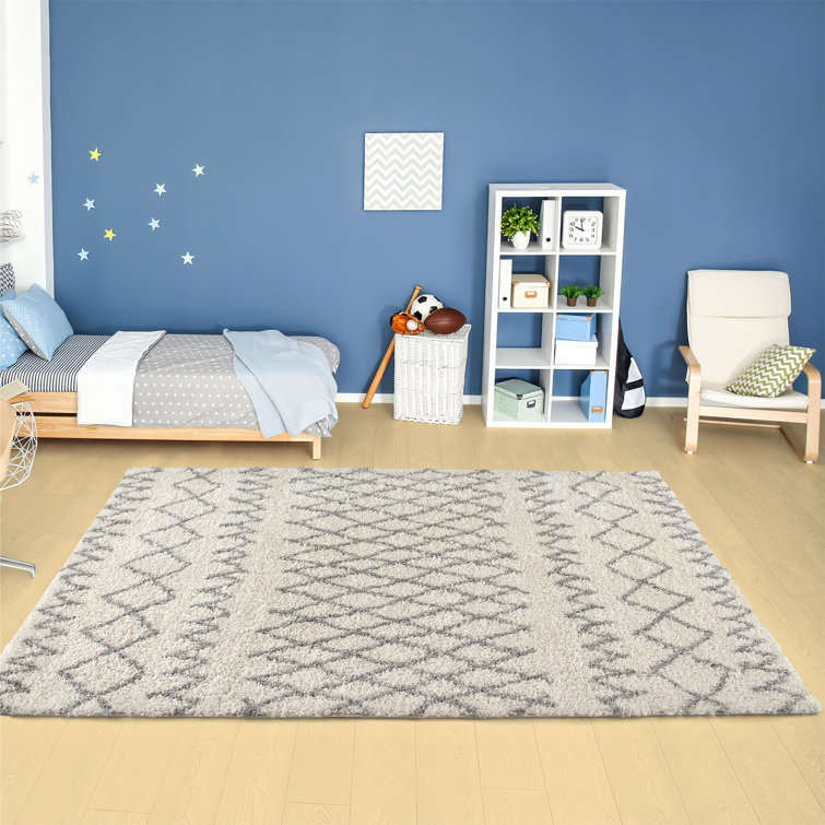 Moroccan Shaggy Collection Rugs Moroccan Design in Ivory/Grey
