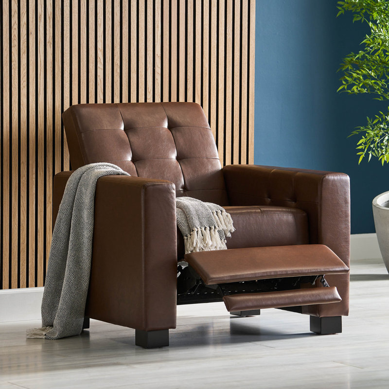 Leisure Faux Leather Recliner, Dark Brown Faux Leather