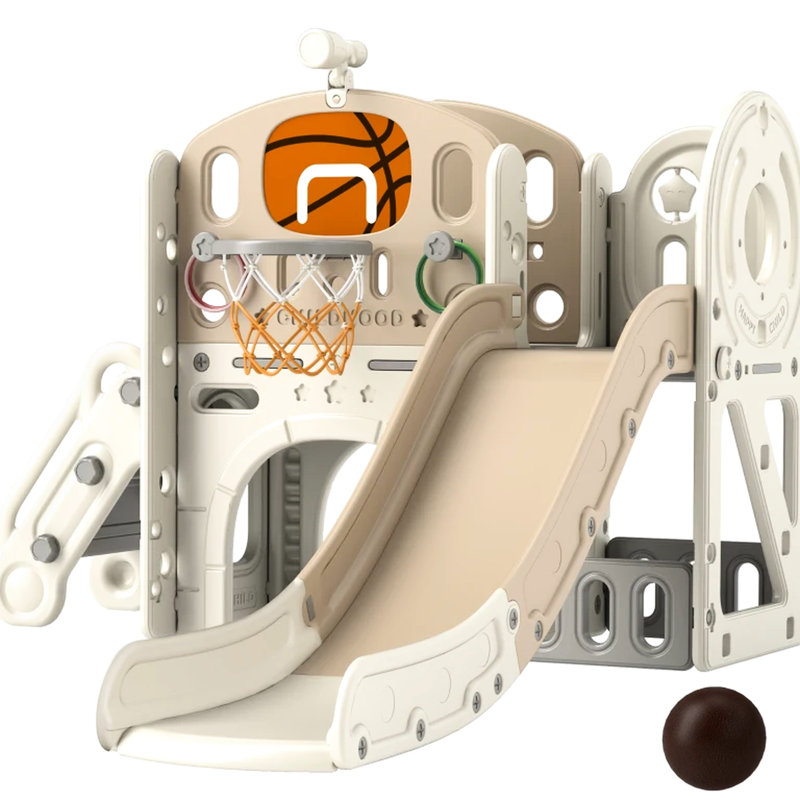 Glissade sécuritaire et interactive: conception 7 en 1 avec télescope, cerceau, anneau de lancer, grimpeur, tunnel, boîte de rangement, développe des compétences sociales pour les enfants de 6 ans: amusant