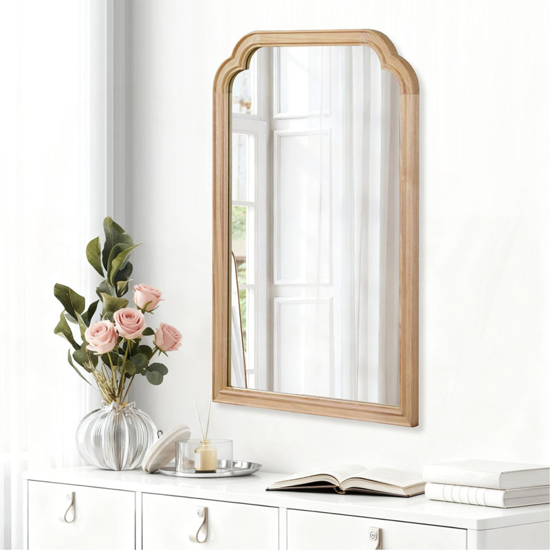 Miroir de coin décoratif en bois massif, 30 po x 20 po, Bois naturel