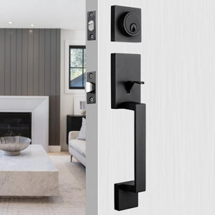 Iron Front Door Handleset With Deadbolt, Adjustable Door Hole