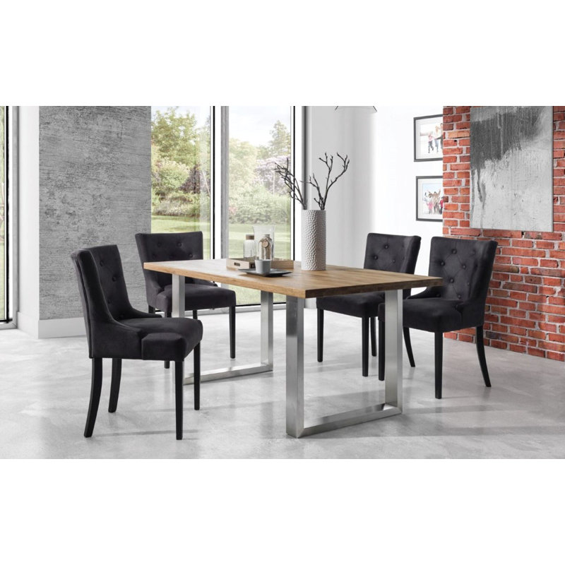 Oak Solid Wood Top Metal Base Dining Table