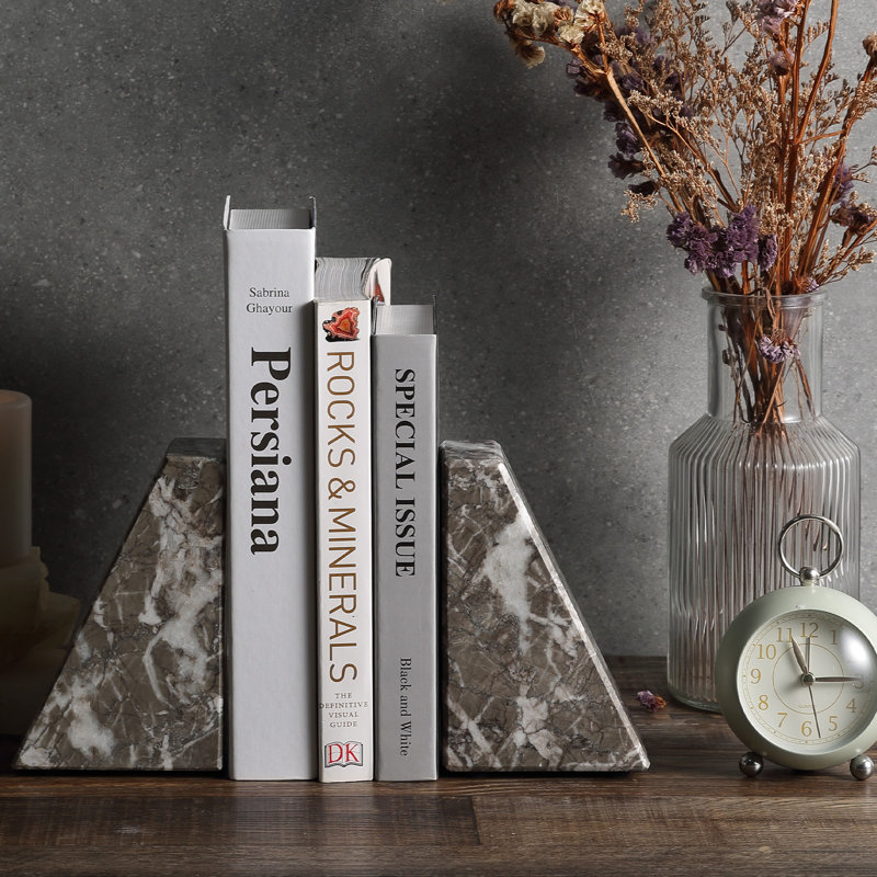 Serre-livres en marbre (ensemble de 2), H 2,54 po x l 5,93 po x P 3,98 po, Gris foncé / Blanc