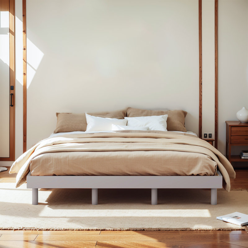 Sleek Modern Floating Platform Bed Frame, Gray, Queen