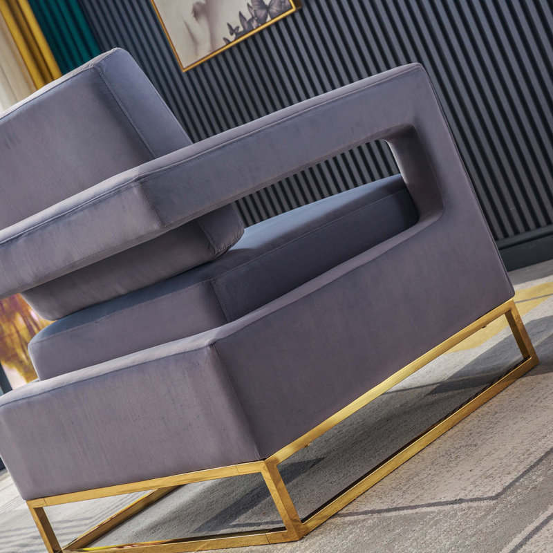 Chaise d'appoint moderne en velours, fauteuil élégant avec base en acier inoxydable, Gris
