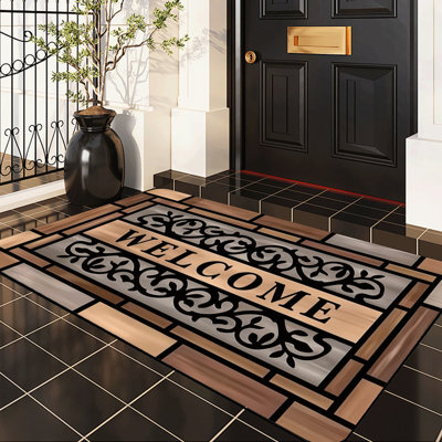  Non-Slip Indoor Outdoor Door Mat,Stained Glass , 24"x36"