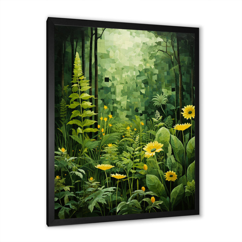 Plantes vertes Reverie Patchwork I - art mural floral salon, Cadre photo noir, H 32 po x l 16 po x P 1 po