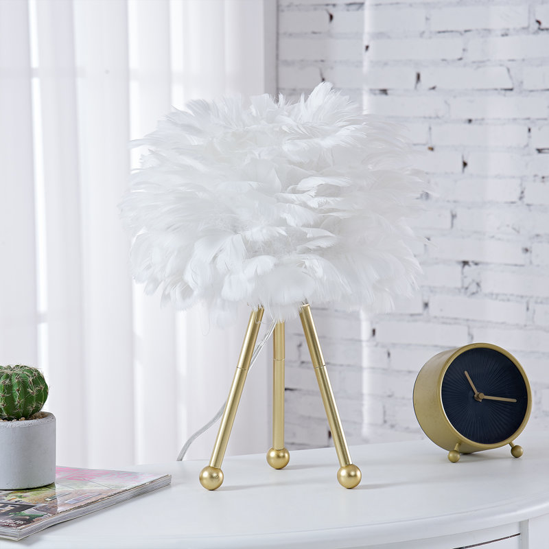 Marjorie 14.5" Tripod Feather Table Lamp, White